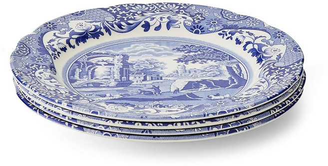 Spode Blue Italian 디너 접시 4개 세트 저녁 식사 샐러드 파스타 애피타이저 26 7cm 10 5인치 고급 토기 식기세척기 사용 가능 영국산
