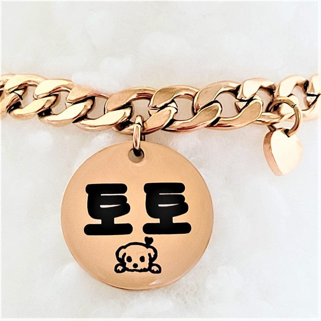 서은이네 애견이름표 강아지 목걸이 인식표 9미리폭 써지컬스틸체인목줄+써지컬스틸원형팬던트+귀여운 하트딸랑이, 알루미늄원형레드S, 로즈골드, 1개