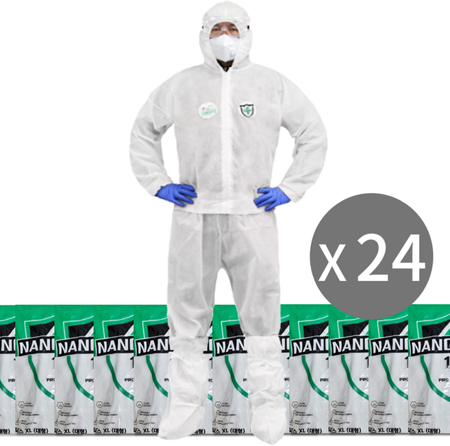 24벌 1박스 투피스작업복 일회용작업복 부직포 방진복 분진복 방역복 보호복 위생복 위생가운 분리형 흰색, 1개