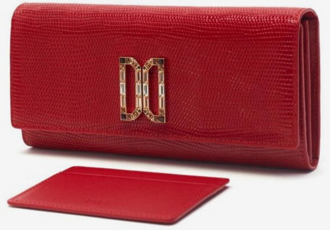 닥스 레드 가죽 스와르브스키 DD로고장식 장지갑 [선물포장]