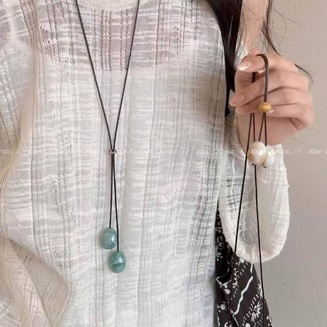 長項鍊 繩編織吊墜項鍊女款 森系設計 毛衣鏈 配飾
