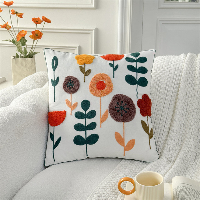 북유럽 쿠션 인스 심플 침실 소파 꽃 쿠션, 선택6-자수 꽃밤