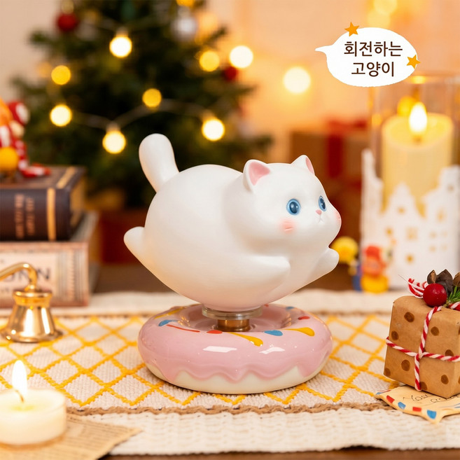 도자기 뚱냥이 회전 피규어 데스크테리어 탁상용 인테리어 소품 귀여운 고양이 장식품 사무실 책상 꾸미기 집들이 선물, 흰색