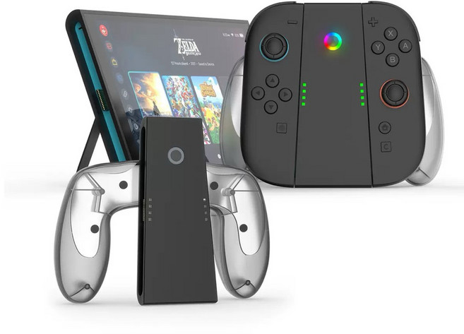 Switch2 JOYCON 左右小手柄 搖桿充電器充電握把, 1個, 透黑色