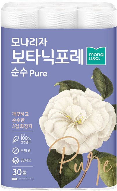 모나리자 보타닉포레 순수 천연펄프 3겹 롤화장지 27 m, 27m, 30롤, 9개