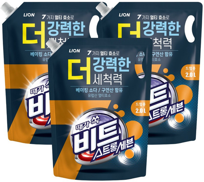 비트 스트롱 세븐 드럼용 액상세제 리필, 2L, 3개
