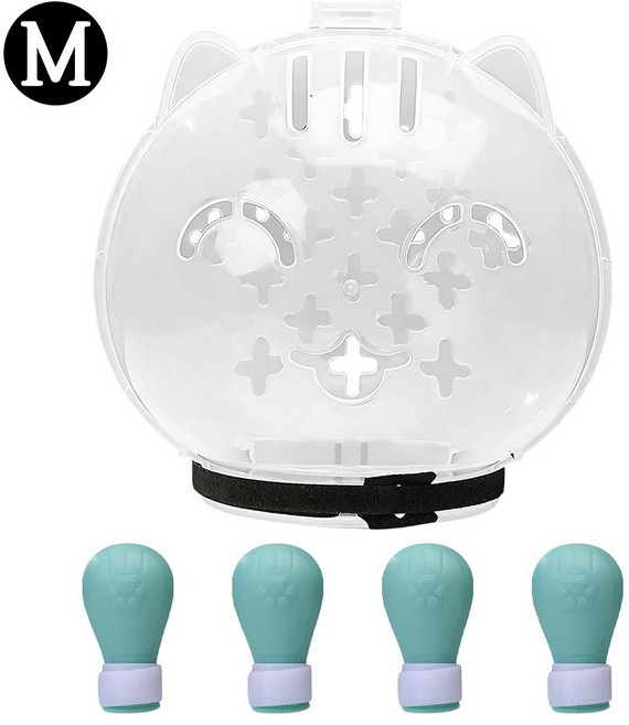 루베이 내구성 고양이 보호캡 세트 시야를 가리지 않기 길이 조절 스트랩 목욕/간호/외출/애완동물 병원, 투명, 1개