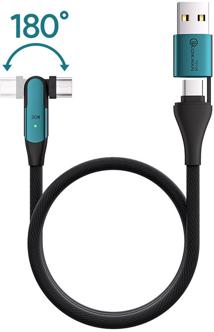 180도 고속 충전 회전케이블 5PIN 데이터 전송케이블, 1개, 올리브블루, 30cm