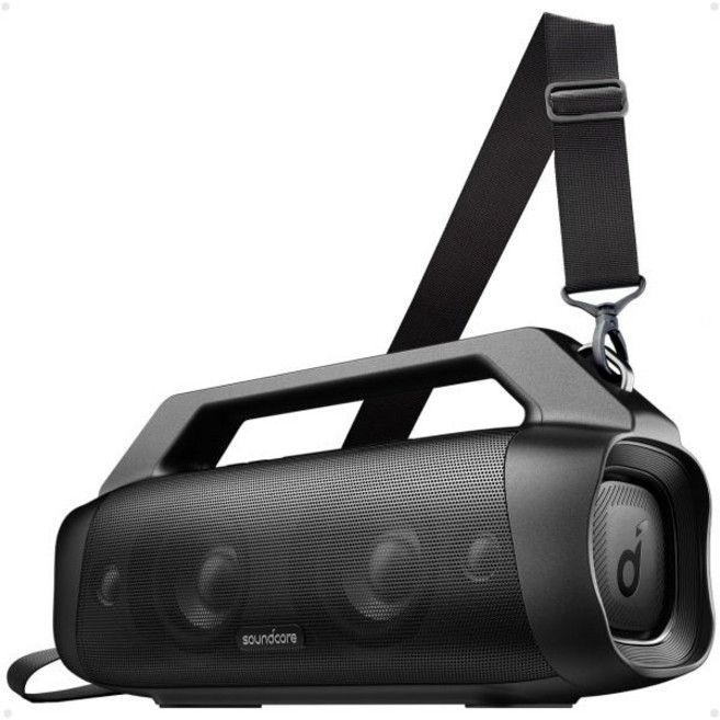 Anker Soundcore Motion Boom Plus Bluetooth 스피커 티타늄 드라이버 핸들 숄더 스트랩 부착 80W IP67 방수 방진 최대 20시간 연속 재생, Black