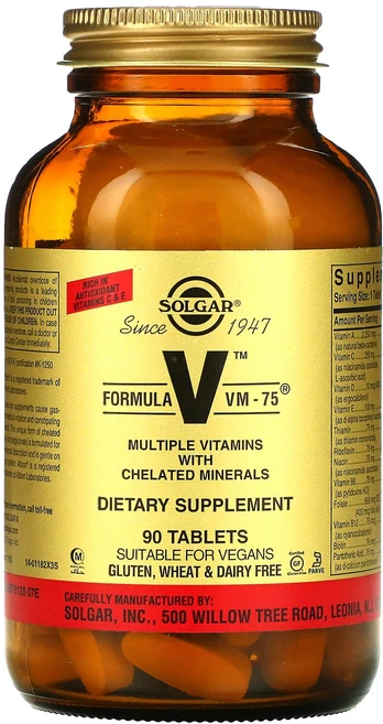 솔가 포뮬러 V VM-75 킬레이트 미네랄 함유한 멀티플 비타민 90 정, 1개, 90정 - 쿠팡