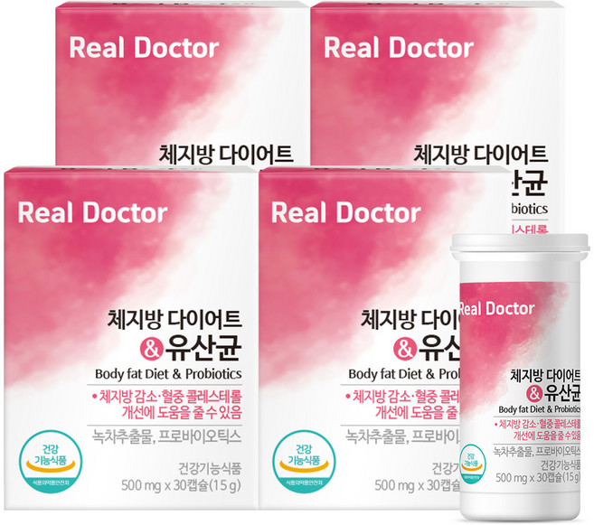 리얼닥터 체지방 다이어트유산균 유산균특허 17종함유 녹차추출물이 체지방 콜레스테롤 감소에 도움을 줌 과학적 연구자료기반, 4개, 30정