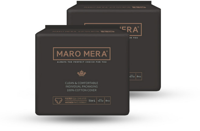 마로메라 순면 커버 생리대 입는 오버나이트 대형, 4매입, 2개