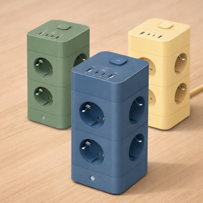 혼카 에코너 타워형 큐브 멀티탭 12구 4000W 고용량 고속충전 8구 + USB-A 2개 + C타입 2개 예쁜 슬림 디자인 콘센트 컴퓨터 책상 전기선 정리 MT09, 1개, 09 바닐라 베이지, 180cm