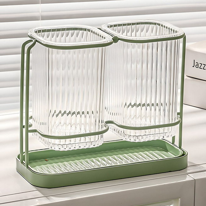 트렌드컨테이너 투명 사각 수저꽂이 수저정리함 주방수납 정리, 그린(06577B), 1개