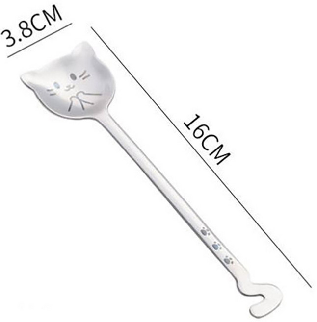 커피 스푼 긴 손잡이 고양이 모양의 304 스테인레스 스틸 식기 야옹 디저트 스푼 어린이 보조 음식, A07, 1개