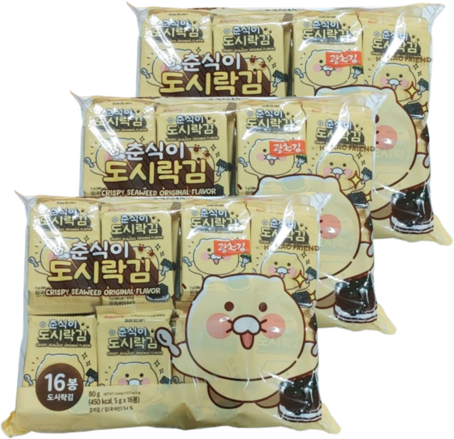 광천김 춘식이 도시락김, 3개, 80g