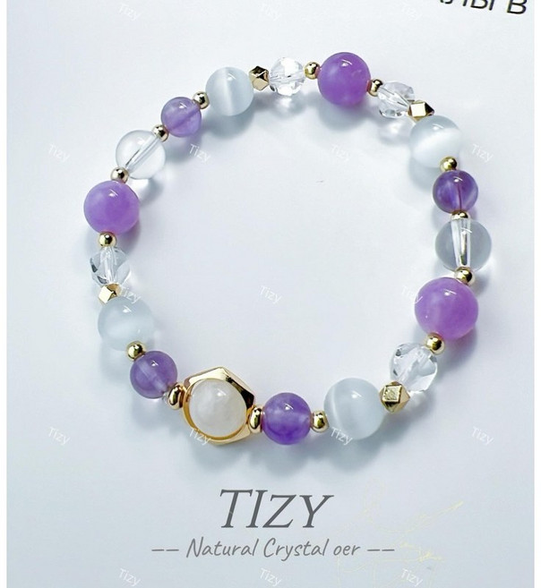 Tizy 鍍18K金 水晶手鍊 貴人王者款 (紫色) 助人緣事業運 L號 (16-16.5公分)
