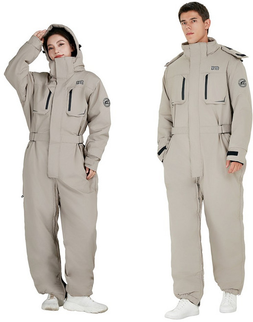 ZHINUO 지누오 오토바이 방풍복 패딩 우주복 일체형 스즈끼복 겨울 작업복 배달 방한복 라이딩 낚시복 스키복 허리 저퍼 허리 조절, 카키색, L