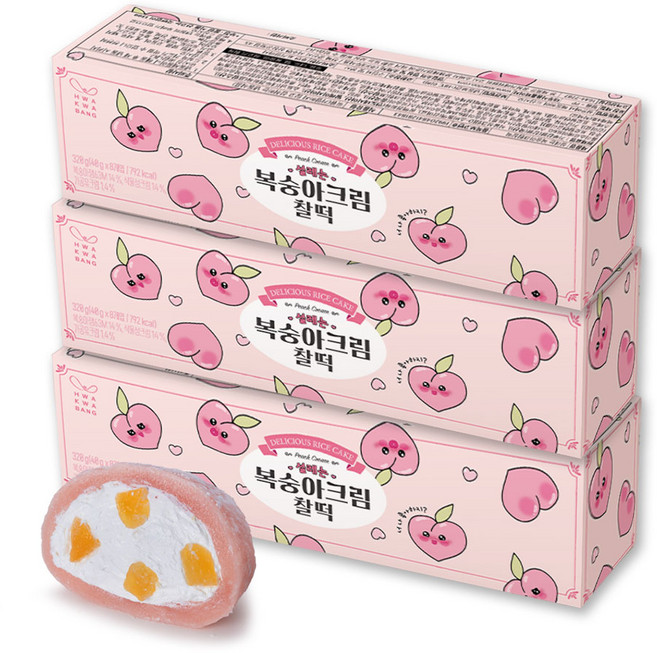 화과방 설레는 복숭아크림찰떡(40gx8개입) / 피치 생크림 개별포장, 3세트, 320g