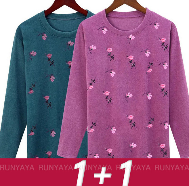 1+1 기모 맨투맨 티셔츠 가을 겨울 기모티 라운드넥 긴팔티 빅사이즈 박시티 엄마티셔츠 D88U