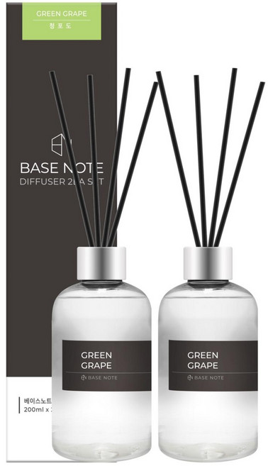 베이스노트 홈 디퓨저, 청포도, 200ml, 2개