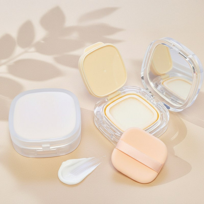 diy 사각 쿠션 팩트 케이스 공병 용기, 2개, 베이지 사각 무광