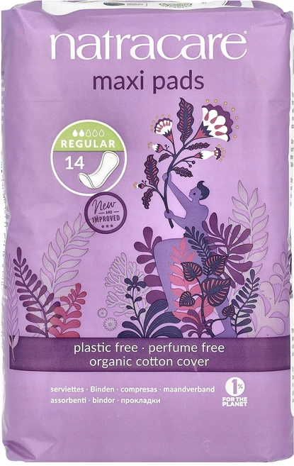 Natracare 맥시 패드 유기농 순면 커버 레귤러 14개입, 1개 - 쿠팡