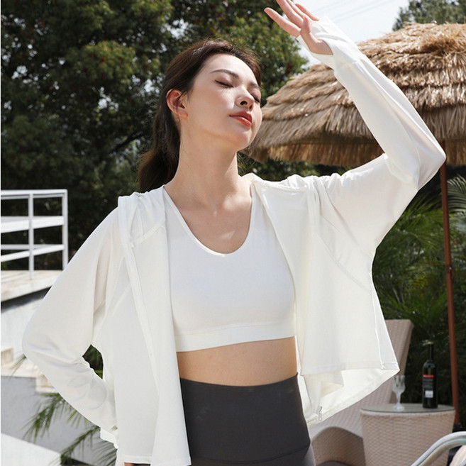 J.Y 冰絲涼感防曬外套 短版防曬衣 夏季薄款女外套, 純白