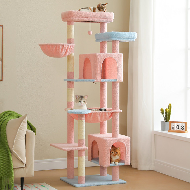 PAWZ Road 8단 대형 다색 패브릭 캣타워175CM 큰 사이즈 숨숨집+ 해먹+ 탑 라운지, 1개, 블루