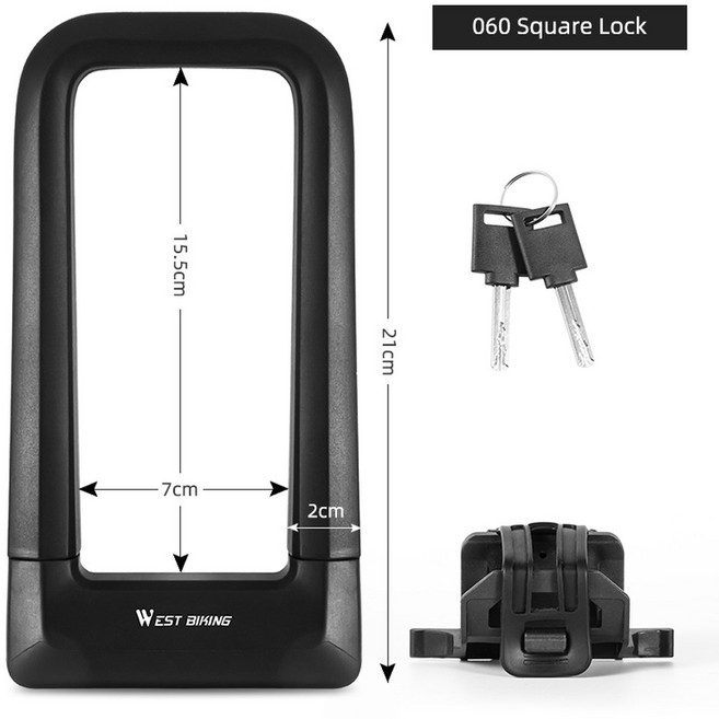 서쪽 자전거 U-잠금 두꺼운 아연 합금 방지 안전 잠금 장치 오토바이 전자 스쿠터 사이클링 액세서리, 01 CHINA, 1)0705060 Black, 1개