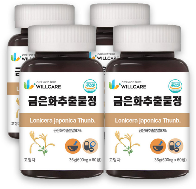 윌케어 금은화 인동꽃봉오리 추출물정 600mg x 60정, 4개