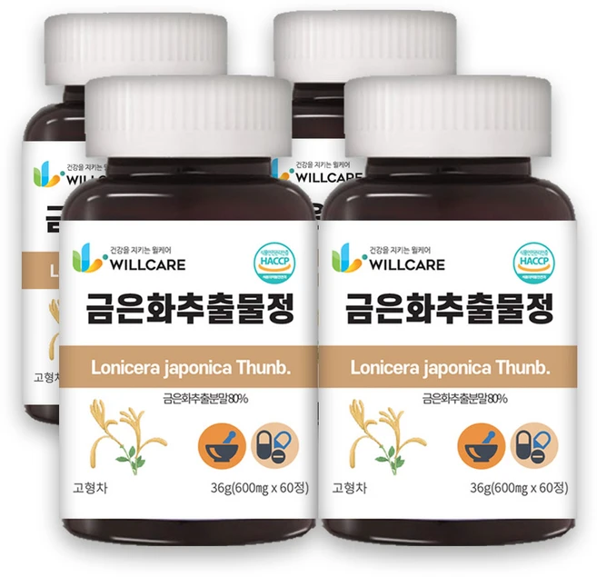 윌케어 금은화 인동꽃봉오리 추출물정 600mg x 60정, 4개 - 쿠팡