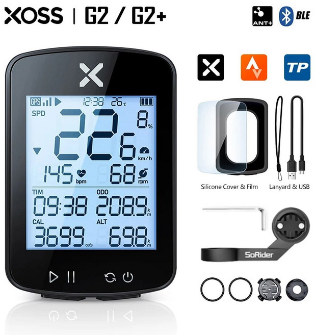 자전거 네비게이션 버전 xoss G G2 plus 2 컴퓨터 GPS 세대 사이클링 무선 속도계 트래커 주행 거리계 도로 MTB ANT, 8)G2 plus group E, 1개