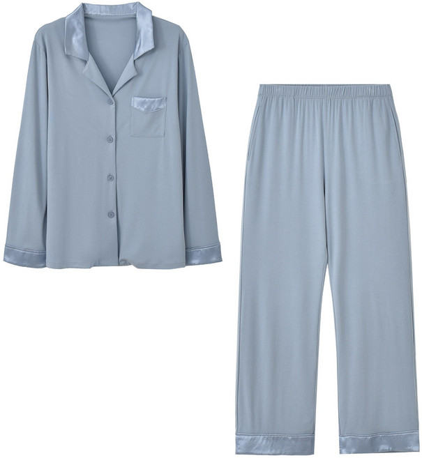 【涼感親膚】女式睡衣 家居服 套裝 莫代爾睡衣 長袖睡衣 翻領睡衣 寬鬆休閒 薄款舒適 居家睡眠 春秋季必備