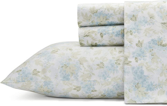 Laura Ashley Home 새틴 컬렉션 침대 시트 세트 실크처럼, Rena Teal