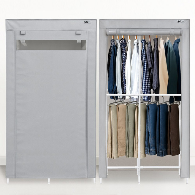 비키니옷장 시스템 커튼 행거 1000 조립식 틈새 간이 옷장 이동식 2단 옷걸이, 뷰키니옷장 1000 더블2단