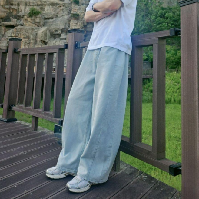 남자 옆 핀턱 벌룬 와이드 데님 팬츠 빅사이즈 청바지