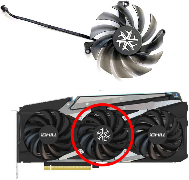 호환 INNO3D RTX3070 3070Ti 3080 ICHILL X4 OC 그래픽 카드85MM 4PIN CF-12915S GPU 팬, 02 1 FAN