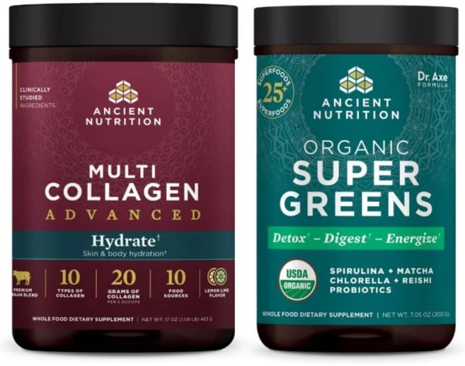Ancient Nutrition Multi Collagen Advanced Powder Hydrate Lemon Lime 30 Servings + SuperGreens Po, Ancient Nutrition Multi Collag, 1개, 483g - 쿠팡