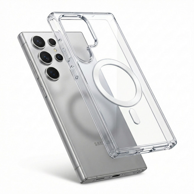 [삼성 갤럭시] 마그네틱 맥세이프 투명 하이브리드 케이스 - 4각 충격방지 + 스트랩 홀