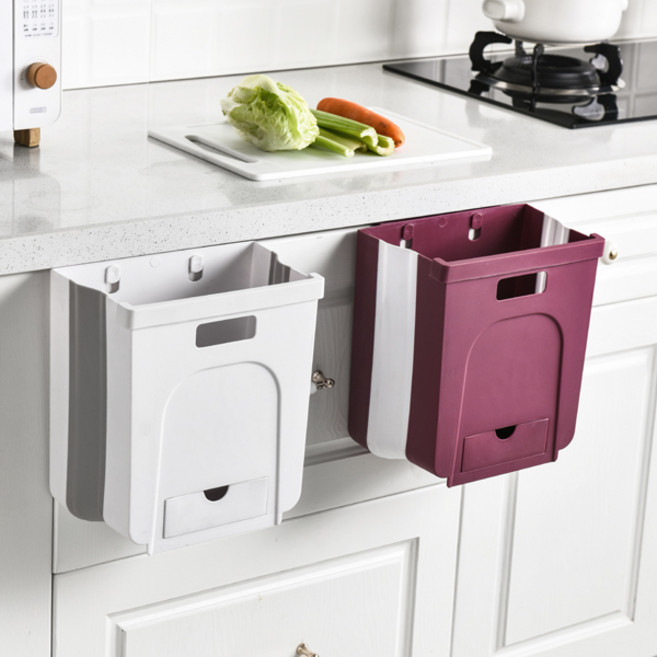 굿프렌즈 벽걸이식 주방 접이식 쓰레기통 걸이식휴지통 저장바구니 10L 화이트