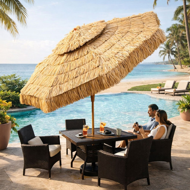 카나모2층 크랭크 밀짚파라솔 초대형 각도조절 야외 지푸라기 야자수 볏짚 감성 캠핑 테라스, 2층 크랭크 밀짚파라솔