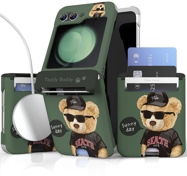 이디즌 갤럭시 Z플립 케이스 컬러 테디시리즈 귀여운 디자인 슬림 카드 2장 수납 힌지보호 충격방지 맥세이프 호환 자석내장