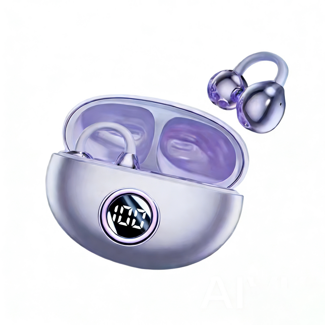 耳夾式無線藍牙耳機 真無線藍芽耳機 無線立體聲耳機 降噪真無線藍牙耳機 超强續航力 輕巧舒適 高音質解碼 智能降噪 內建麥克風, 紫色, M79耳夾式-藍牙耳機