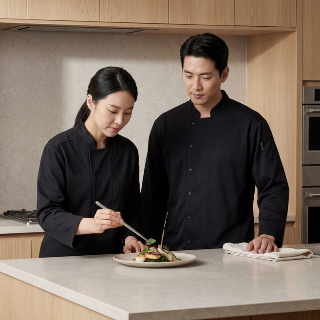 퍼블릭스테이션 올블랙 메쉬 긴팔 조리복