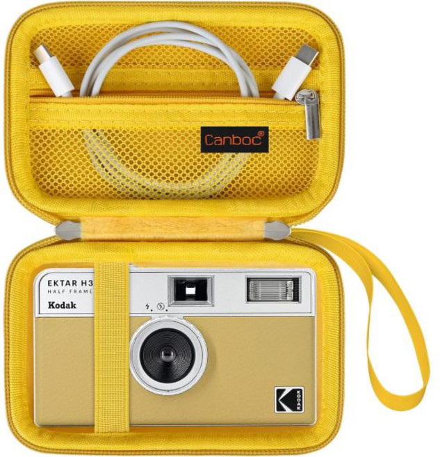캔복 캐리어 케이스 KODAK EKTAR H35 H35N Snapic A1 필름 카메라용 카메라 가방 지퍼 메시 포켓 배터리 USB 케이블 수납 가능 갈색 (케이스만), Yellow, 1개