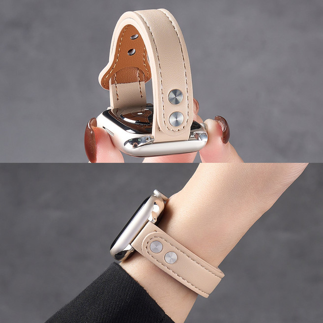 밴드톡 애플워치 호환 슬림 가죽 스트랩(11 10 9 8 7 6 5 4 3 2 SE2/3 Ultra2/3), 살색