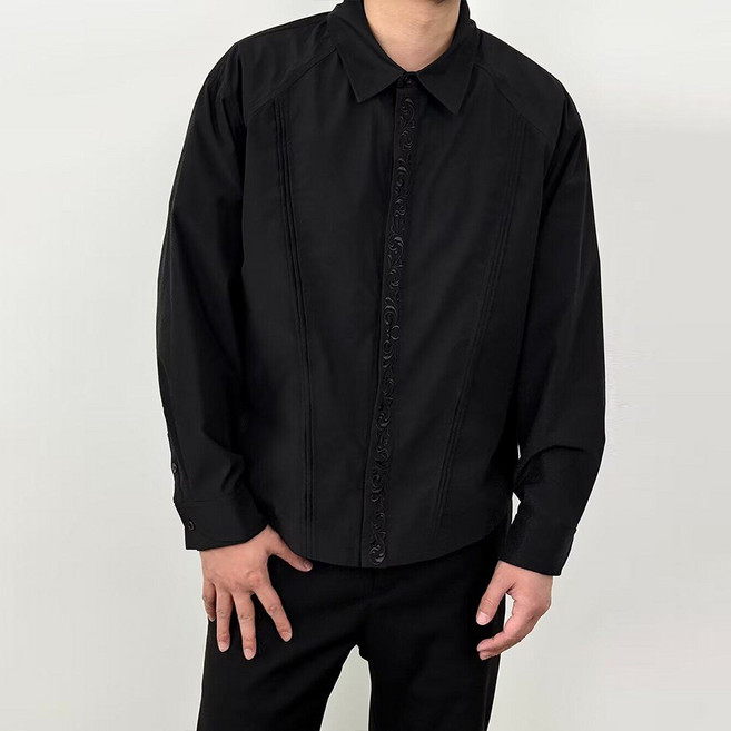 ANYOU 남자 긴팔 셔츠 기본 스판 캐주 데일리 남방