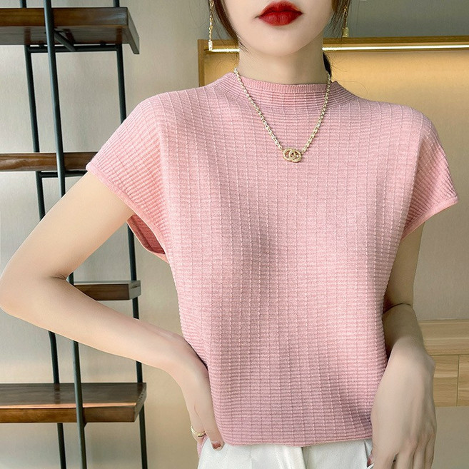 여성 반폴라 니트 반팔 티 셔츠 스웨터