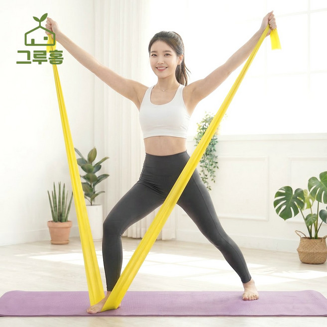 그루홈 고탄력 어깨 스트레칭 요가밴드 근력, 2개, 라텍스 옐로우